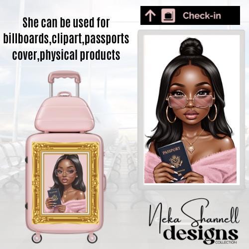 Pretty Girls Travel Too Clipart: Luxury African American Woman Illustrations (Digital Download)