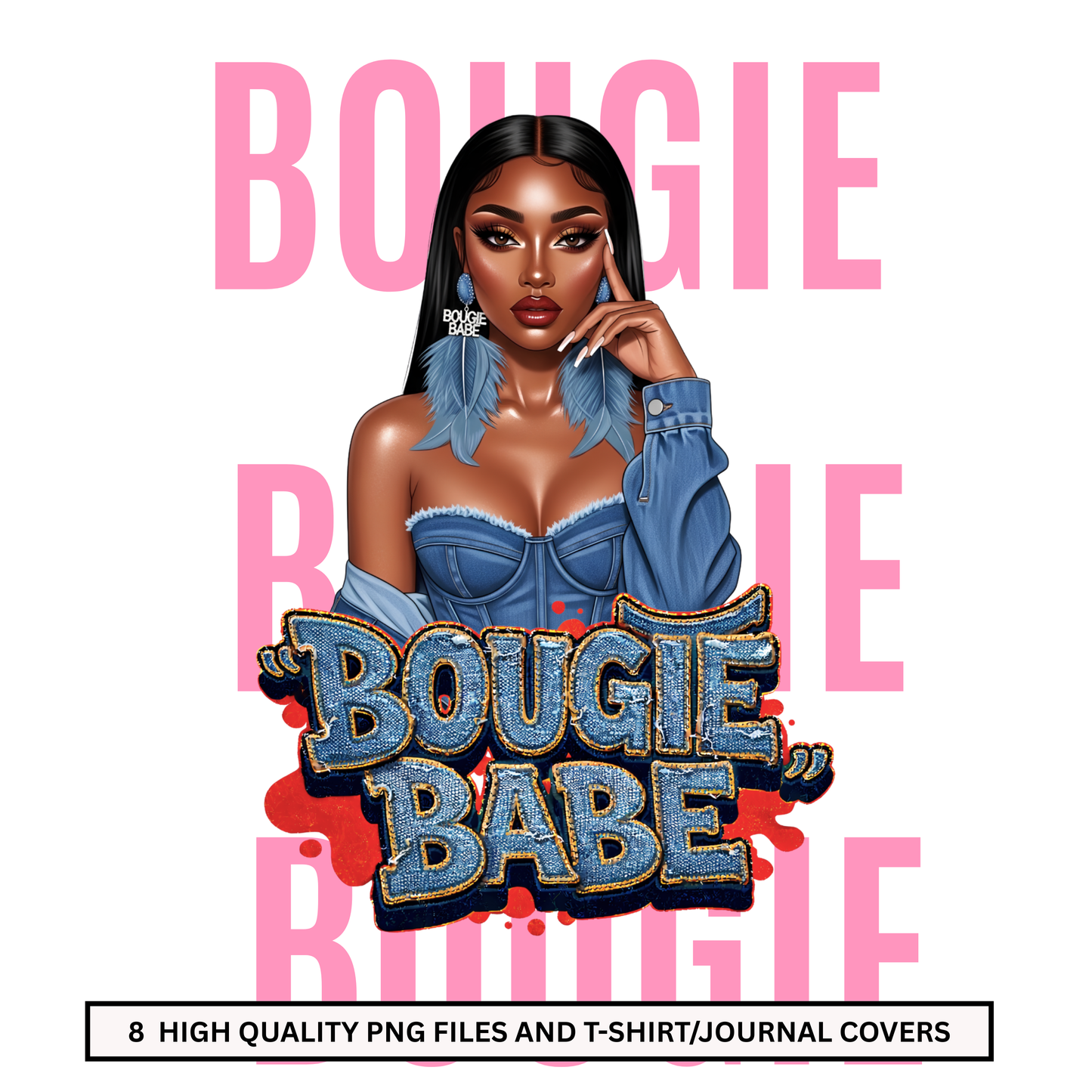 Glam Doll Illustration | Black Girl Luxury Graphic | Fashion Baddie PNG (Digital Download)
