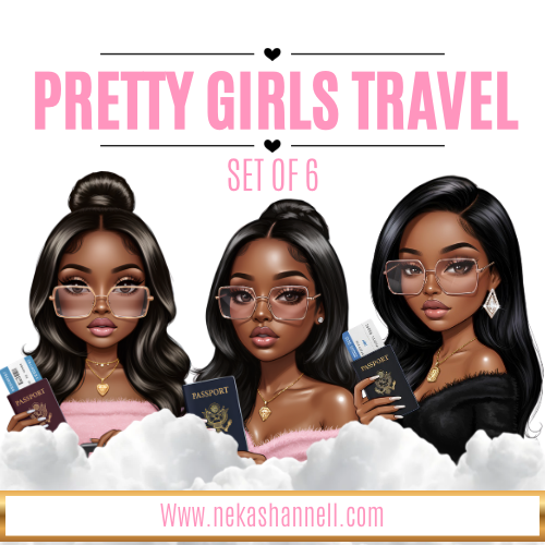 Pretty Girls Travel Too Clipart: Luxury African American Woman Illustrations (Digital Download)