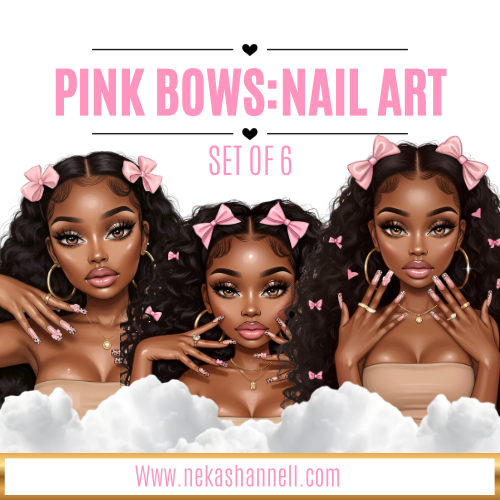 Black Art Chibi: Pink Bows, Nail Art (Digital Download)