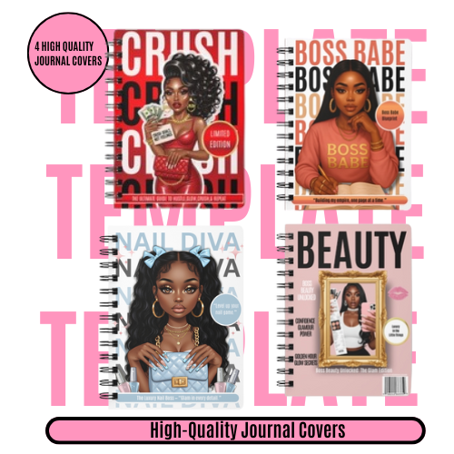 Glam Journal Cover Templates: Beauty & Nail Boss Designs (Canva Editable, Digital Download)