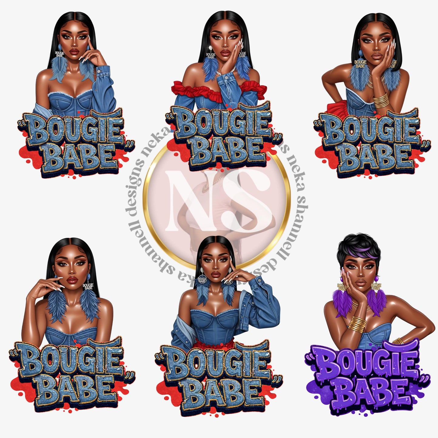 Glam Doll Illustration | Black Girl Luxury Graphic | Fashion Baddie PNG (Digital Download)