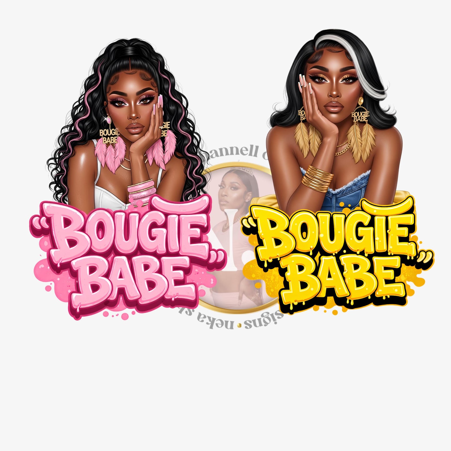 Glam Doll Illustration | Black Girl Luxury Graphic | Fashion Baddie PNG (Digital Download)