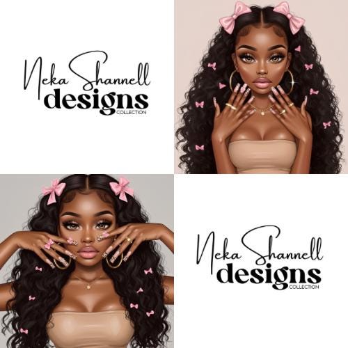 Black Art Chibi: Pink Bows, Nail Art (Digital Download)